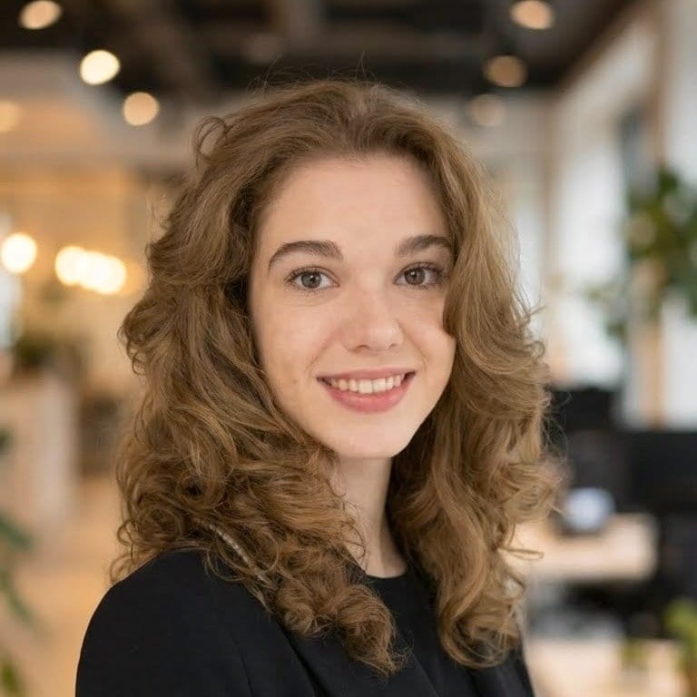 Portrait de Korinna Gladhill, souriante.