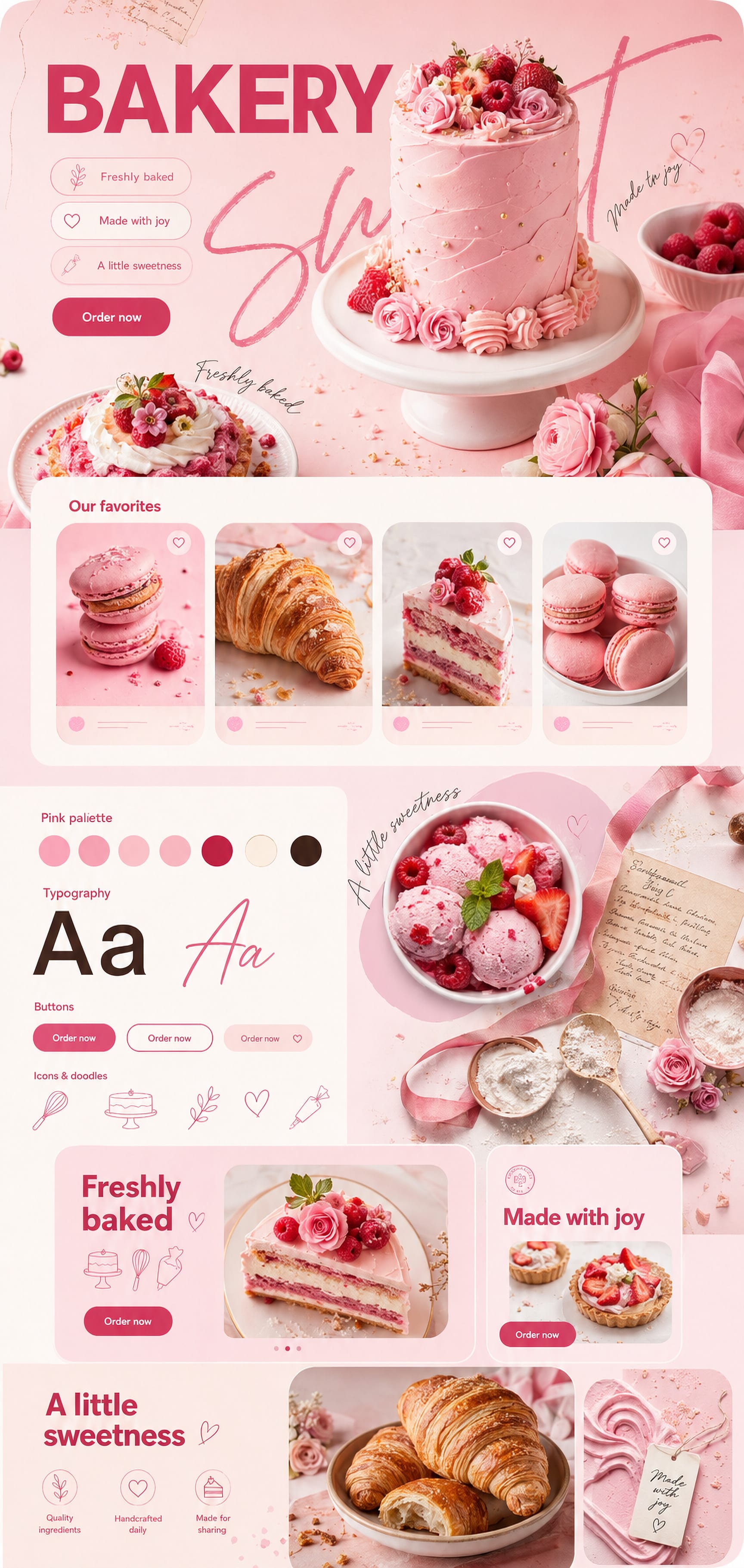 Moodboard rose et blanc du design système de Hibakes.