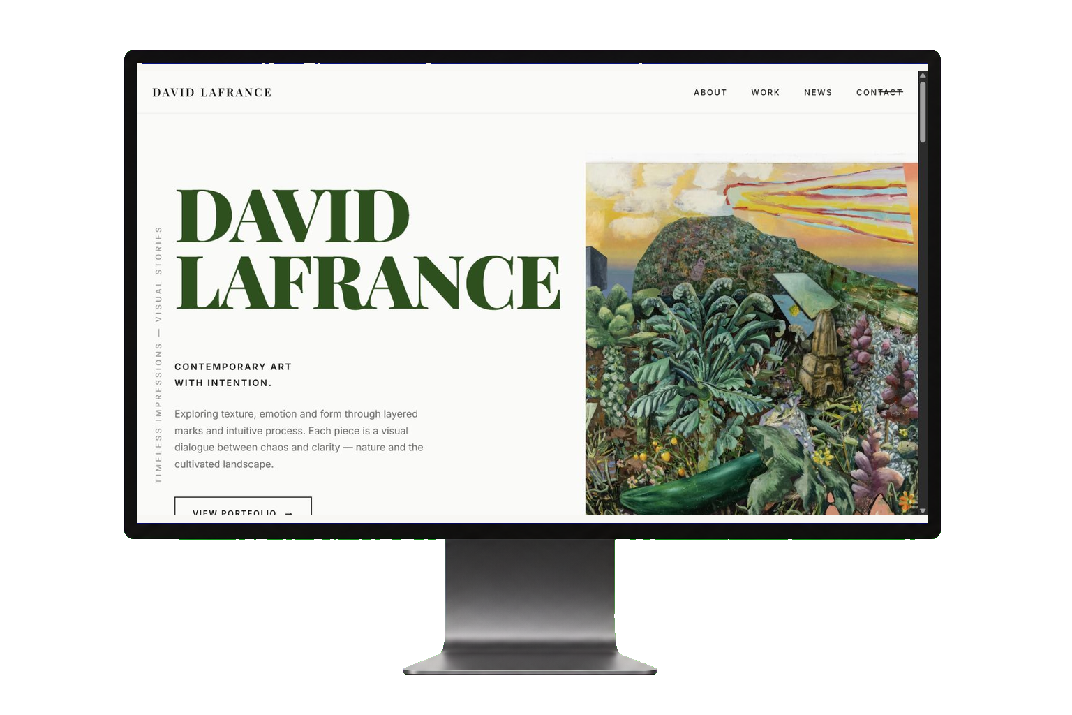 David Lafrance website displayed on a desktop monitor