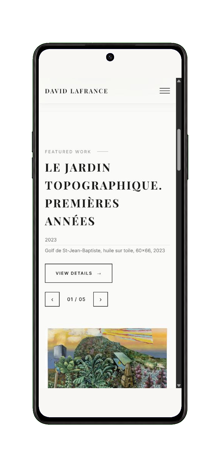Mobile David Lafrance website in a phone mockup
