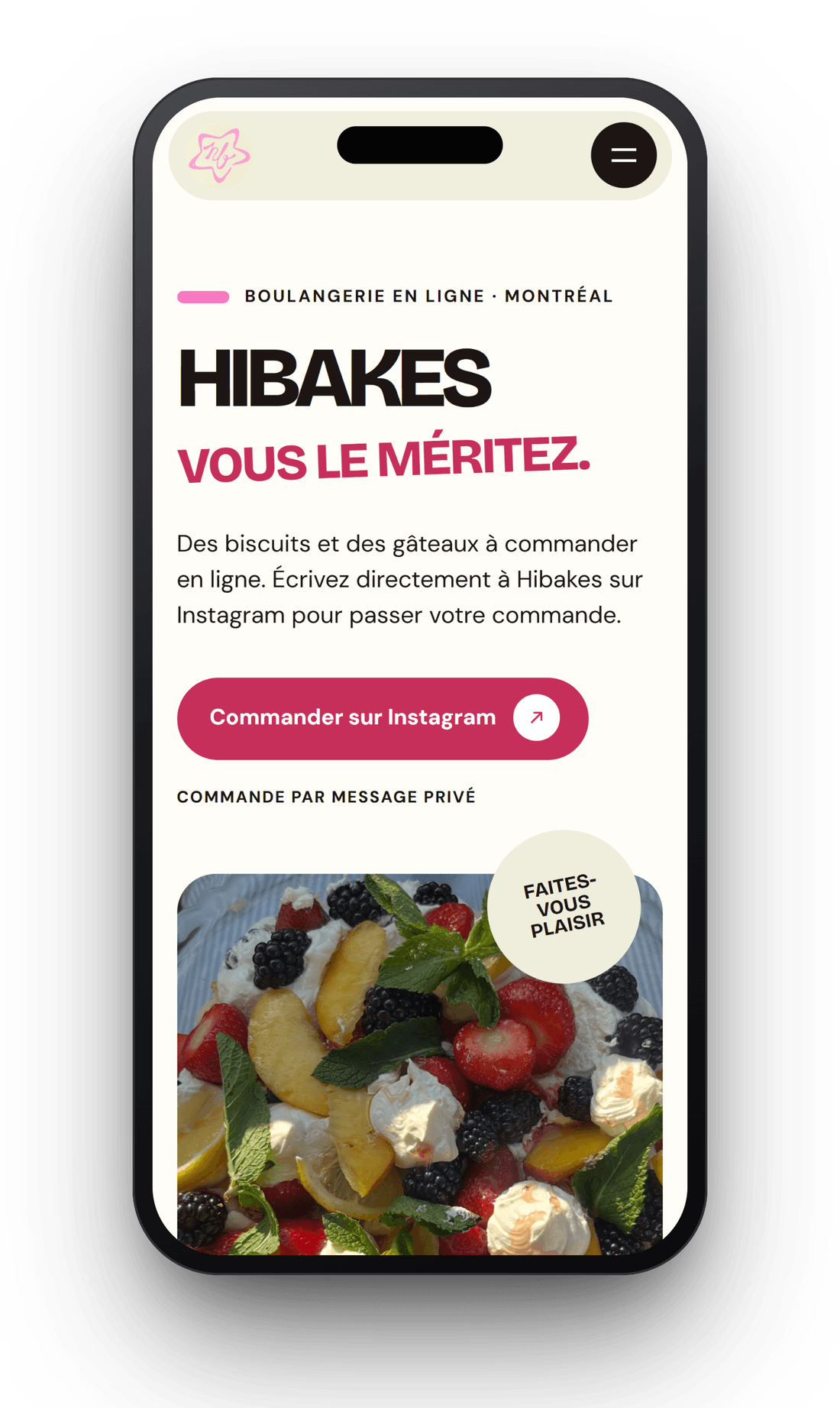 Hibakes local bakery website on a mobile phone