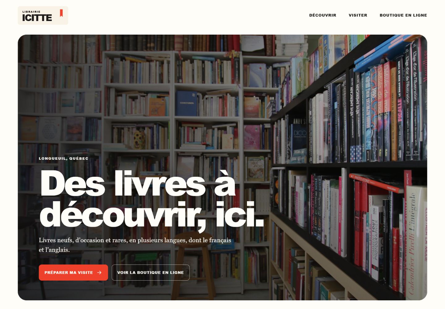 Librairie Icitte website hero section