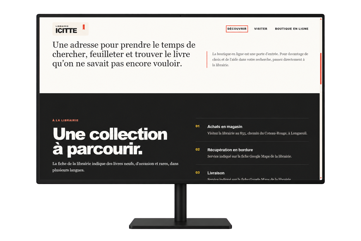 Librairie Icitte collection section displayed on a desktop monitor