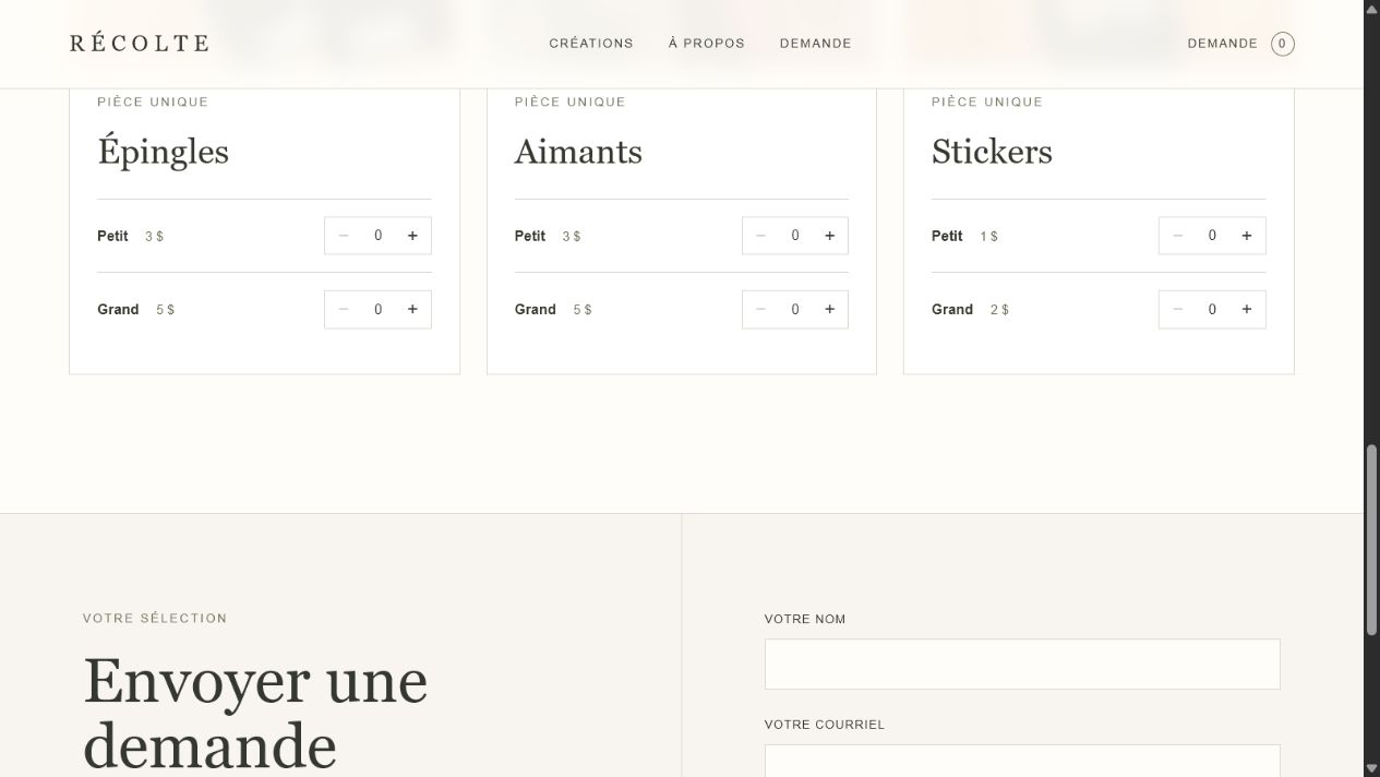 Récolte request interface