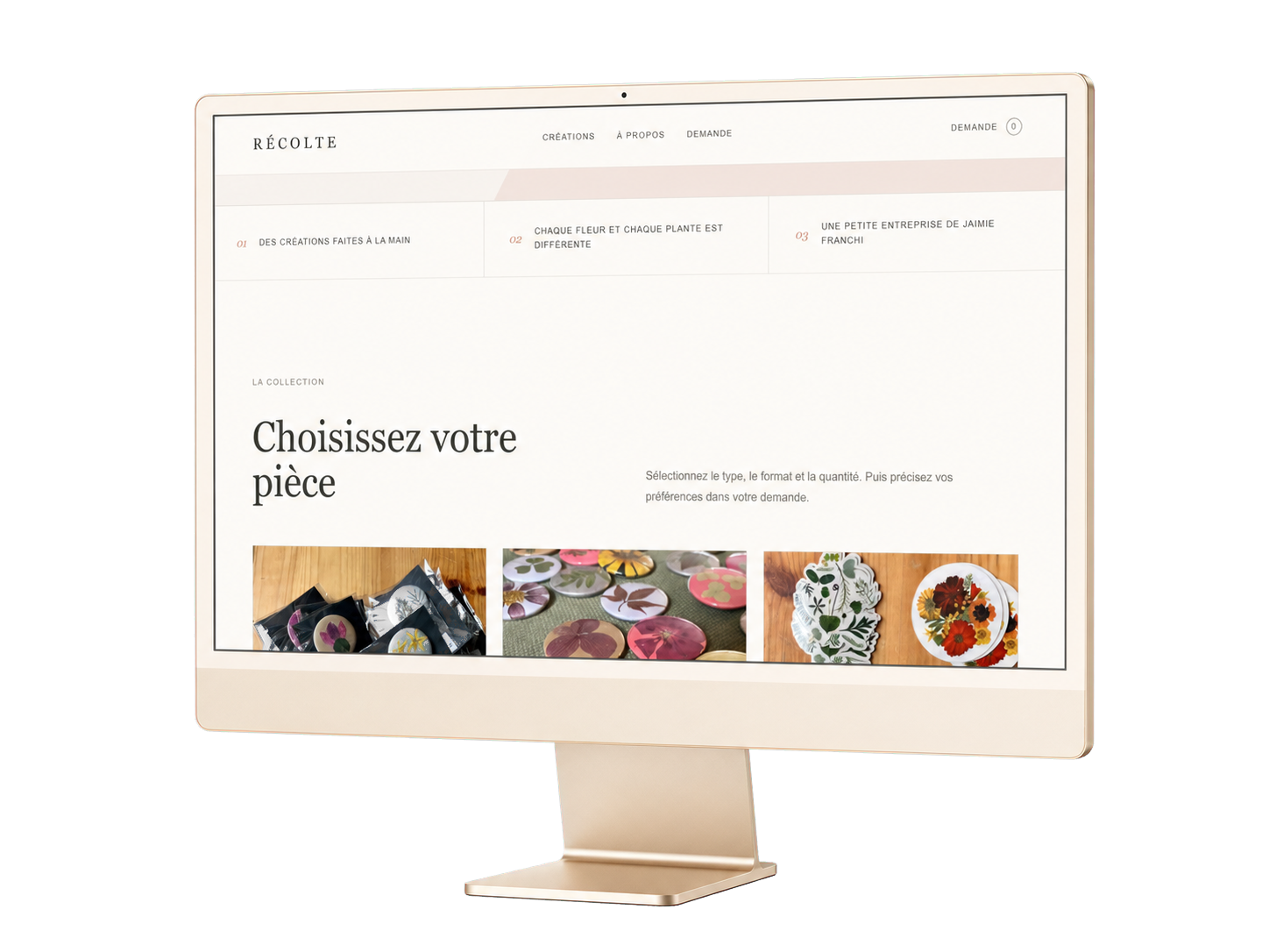 Récolte collection section displayed on a desktop monitor
